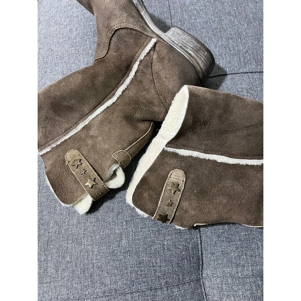 Sesto Meucci Boot Women US 7 1/2 EU 39 1/2 Brown Leather Fur Western Cowgirl